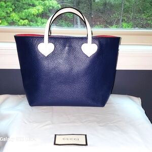 Gucci Navy and White Heart Handle Tote